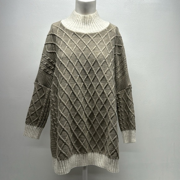 Mersea The Libson Traveler Sweater Knit Top Blouse Mock Neck Brown Tan Cream OS - Picture 2 of 10